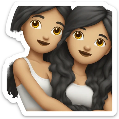 Lesbians cuddling. Both have long black hair and white skin. sticker