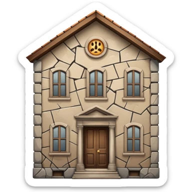 an old building with carks and dirty  sticker