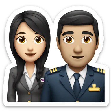 Flight attendant with long black hair and white skin with a pilot man with black hair sticker