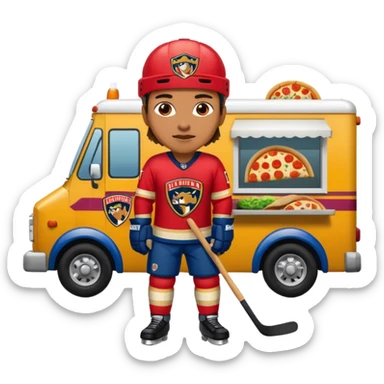 The galaxy with a with a Florida Panthers player
With a taco truck and a pizza truck with a house
 sticker