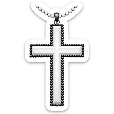 Elegant emoji icon of a white cross made of white beads, glossy surface, and white bead chain subtle shadows, pure white palette sticker