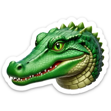 Cinematic Noble Crocodile Portrait Emoji, Poised and regal, with a powerful, elongated build and a rugged, scaly emerald-green hide, piercing cold eyes, Simplified yet sharp and sophisticated features, highly detailed, glowing with a soft, dignified glow, high shine, intelligent and formidable, stylized with an air of ancient might, focused and attentive, soft glowing outline, capturing the essence of a watchful and commanding reptile, so majestic it feels as though it could silently slide out of the screen with effortless authority! sticker