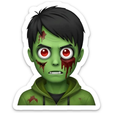 crie um emoji de zumbi homen com o cabelo de emo de anime grande cobrindo o rosto assim🧟 sticker