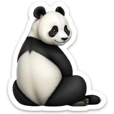 cinematic-[panda bear]-realistic-full-body-sitting-emoji,-tail-tucked-close,-head-tilted-dramatically,-thick-[black and white]-fur,-simplified-yet-realistic-focused-features,-highly-detailed,-glowing-with-an-almost-sarcastic-glow sticker