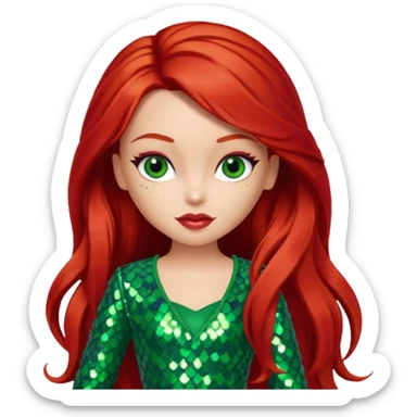 Meygan from Bratz with long red hair and green sequin outfit sticker