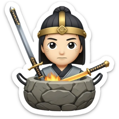 A Japanese stone forge with a sword sticker