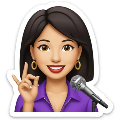 Selena Quintanilla emoji smiling with signature hoop earrings and microphone sticker