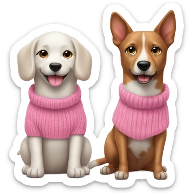 Cute dog and cat wearing collars and pink sweaters sticker