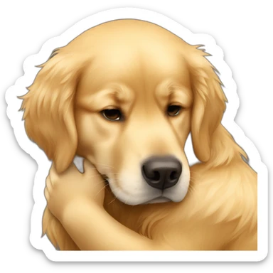Golden retriever hugging his human sticker