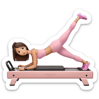 white brunette girl in light pink workout clothes doing a plank on a reformer sticker