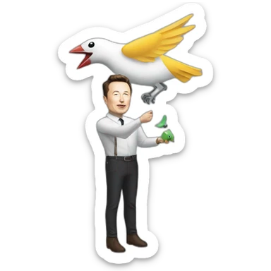 elon musk catching twitter bird with Rocket sticker