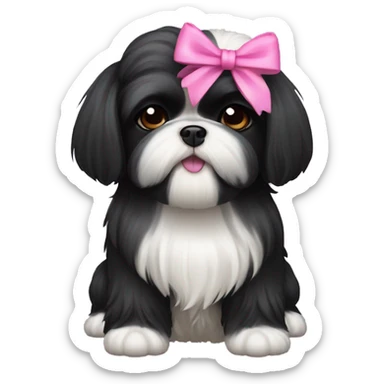 black shih-tzu dog with pink bow sticker