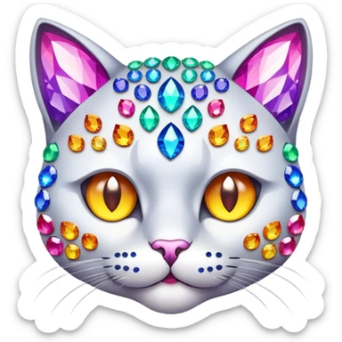 cat face with a blank, staring expression, made of sparkling gems sticker