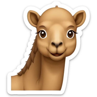 Minimalist emoji of a cute camel, cartoon style, front-facing, big eyes, simple design, transparent background sticker
