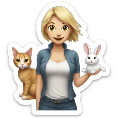 cat + woman + rabbit sticker