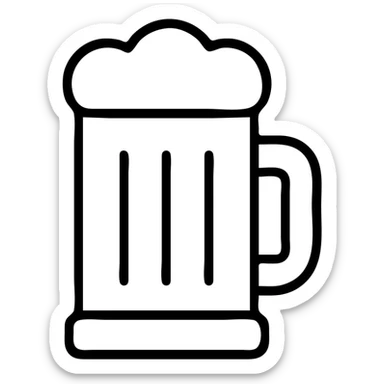 beer mug icon, outlined style, 1.5px line thickness, simple and clear sticker