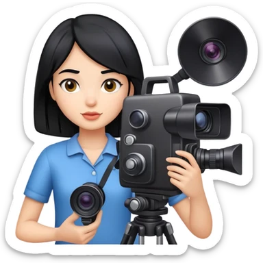 black hair Girl with video camera  sticker