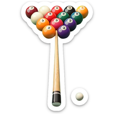 A close-up of a pool cue aimed at a set of colorful billiard balls resting on a green felt table. The focus is on the cue stick and the arrangement of balls, with subtle details of the game’s texture and atmosphere, emphasizing the precision and skill of billiards. sticker