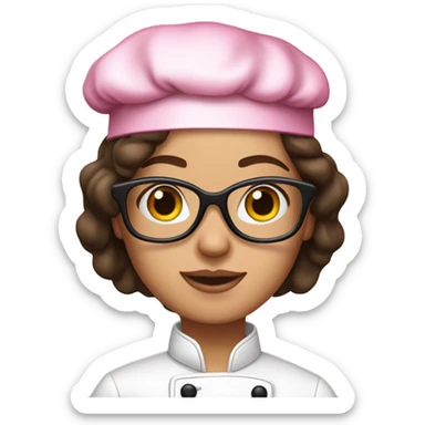 brunette girl with black glasses and a pink chef outfit sticker