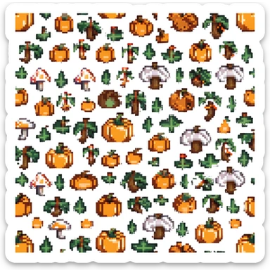 heart with mushroom and pumpkin patterns sticker