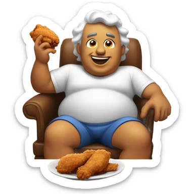 Fat man eating fried chicken sticker