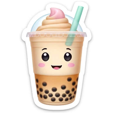 kawaii bubble tea with cute face and pastel colors sticker