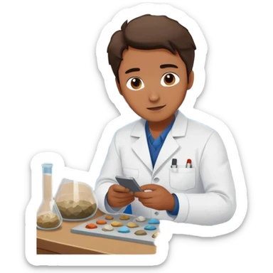 Marine geologist examining rock samples on deck of research vessel sticker