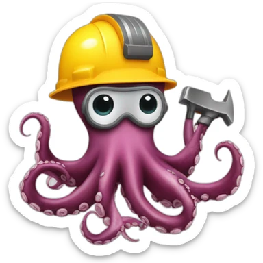 octopus avec casque de chantier qui tient des outils dans chaque tentacule sticker