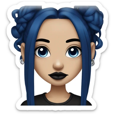 tan goth girl with dark blue hair, septum piercing, nose piercing, eyebrow piercing, side labret piercing sticker