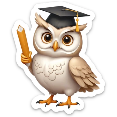 happy white Owl with graduation hat and diploma in claws sticker