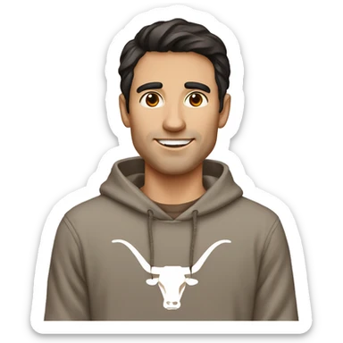 Man with dark hair, pale skin, Texas Longhorns hoodie sticker