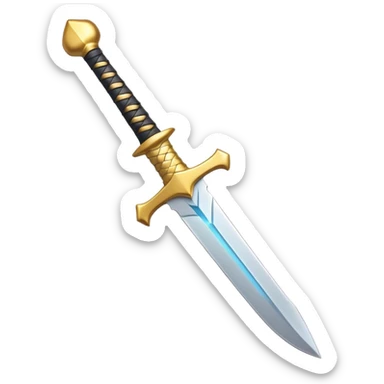 Clash of Clans aesthetic: Cinematic Playful Pixel 3D isometric  Sword Emoji, rendered in a 3D vector-style similar to standard emojis with minimal shading and bold, simplified shapes. A compact, distinct form with signature details, softly glowing with a pixelated adventure charm. Simplified yet unmistakably iconic, highly detailed and consistent, glowing with a soft radiance and high shine. Stylized with a touch of classic pixel-art charm and a soft glowing outline, capturing the essence of a beloved gaming relic with a friendly, playful manner! sticker