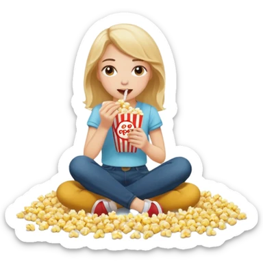 White Girl eating popcorn on the floor sticker
