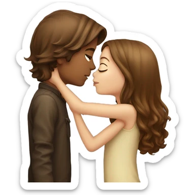 Girl whit long brown hair kiss boy whit glass sticker