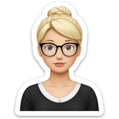 Blonde Women with Bun, Office Woman – tight blonde high bun, glasses, white blouse, confident look, dress, big breasts sticker