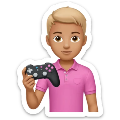 generate a pretty tan bratz boy with a pink polo. Holding a gaming controller in hand sticker
