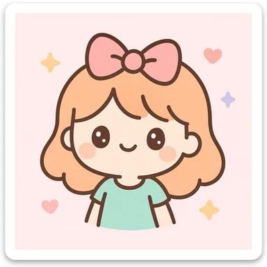 a girl with a bow on her hair, cute cartoon style sticker