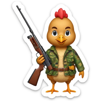 Emoji Chicken dressed as an hunter sticker