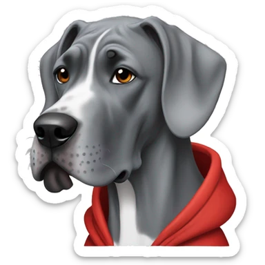 Grey Great Dane wearing a red hoodie sticker