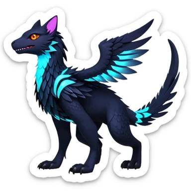 Black Dark Exotic Colorful Beaked Feathery Nocturnal Neon-glowing Abyssal Nightly Abyss-Cat-Gryphon-Salandit-Nargacuga-Silvally-Vernid-Sergal-Fakémon-Hybrid-Creature (full body) sticker