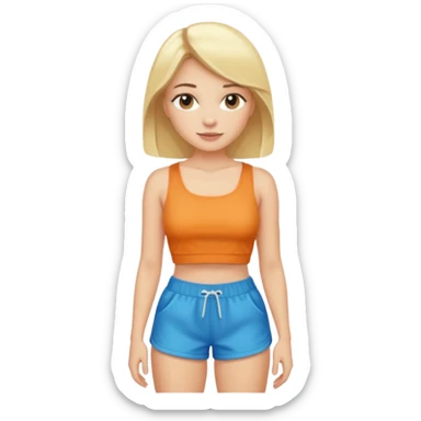 Haz una mujer,rubia,de piel blanca y con short y playera corta sin mangas con cara sexy sticker