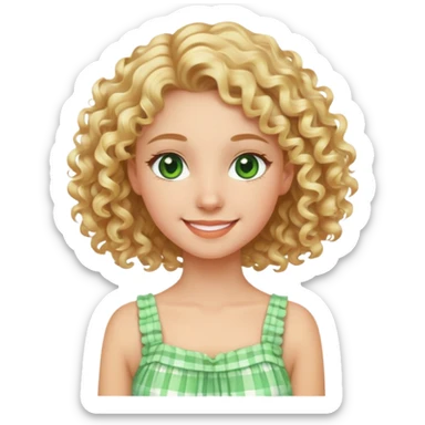 smiling girl with blonde curly hair and Green eyes in summer dress sticker