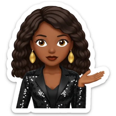 Maxine Jones from En Vogue with long dark brown hair, black sequin outfit sticker