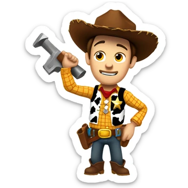 sheriff woody wearing a tool belt holding a hammer  sticker