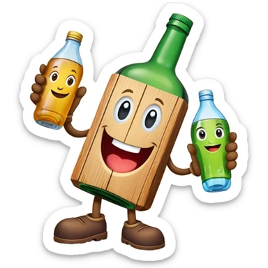 Quiero que me hagas una mascota para mi proyecto, debería científica. El nombre de mi proyecto es ECOWOOD. Y pues qué es el eco, es una madera con eco sostenible a base de plástico reciclado, o sea que está relacionado con el plástico y la maderal q sea una mascota como las de hacen en colegios( que esté relacionado con botellas pet y madera) sticker