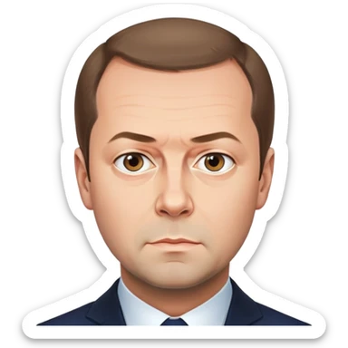 Dmitry Medvedev, round face, smooth finish, lifelike facial features, serious expression, bright background sticker
