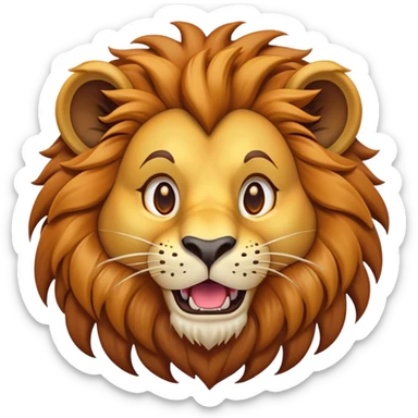 Cinematic Comical Lion Portrait Emoji, Head tilted dramatically with an exaggeratedly amused expression, featuring a striking tawny Fur with a flamboyant mane and wide, expressive amber eyes filled with playful disbelief, Simplified yet hilariously expressive features, highly detailed, glowing with a slightly sassy glow, high shine, dramatic yet playful, stylized with an air of cheeky jungle mischief, bright and endearing, soft glowing outline, capturing the essence of a spirited and over-the-top lion, so meme-worthy it feels like it could roar its way into internet fame instantly! sticker