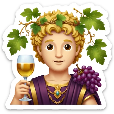 Bacchus Roman god of wine with grape vines and goblet sticker