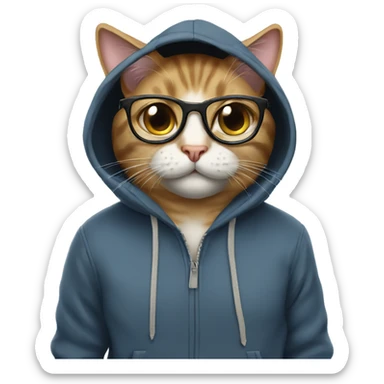 Cat wearing hoodie with glasses sticker