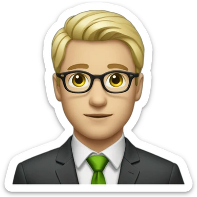 blond short hair man with glasses and green eyes in a suit portrait sticker